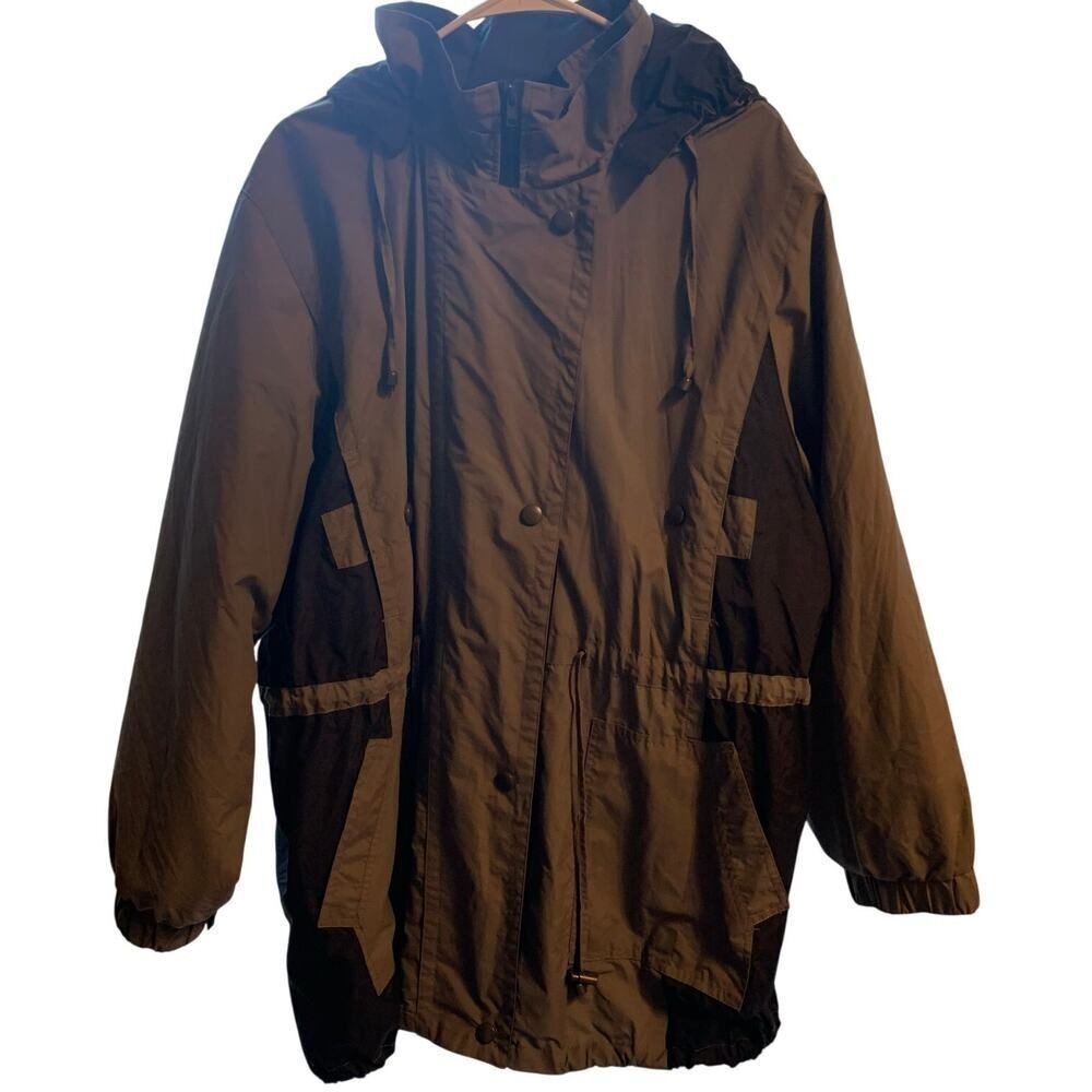 Vintage Style Colorblock Parka Hooded Fleece Lined Utility Jacket Olive Black